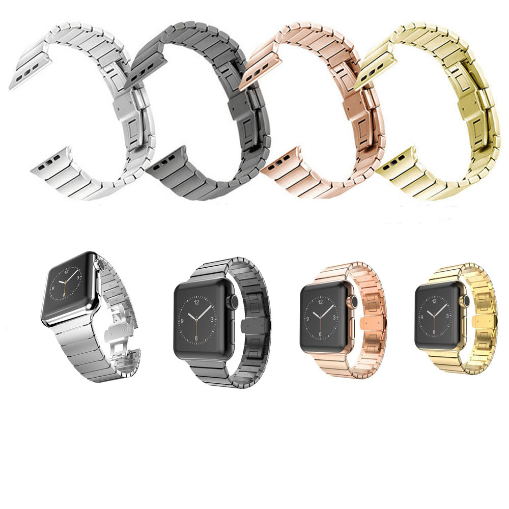 Stainless Steel Butterfly Clasp Watch Band Link Bracelet for Apple Watch Series 8 7 41mm / Series 6 SE / SE(2022) 5 4 40mm / Series 3 2 1 38mm - Gold
