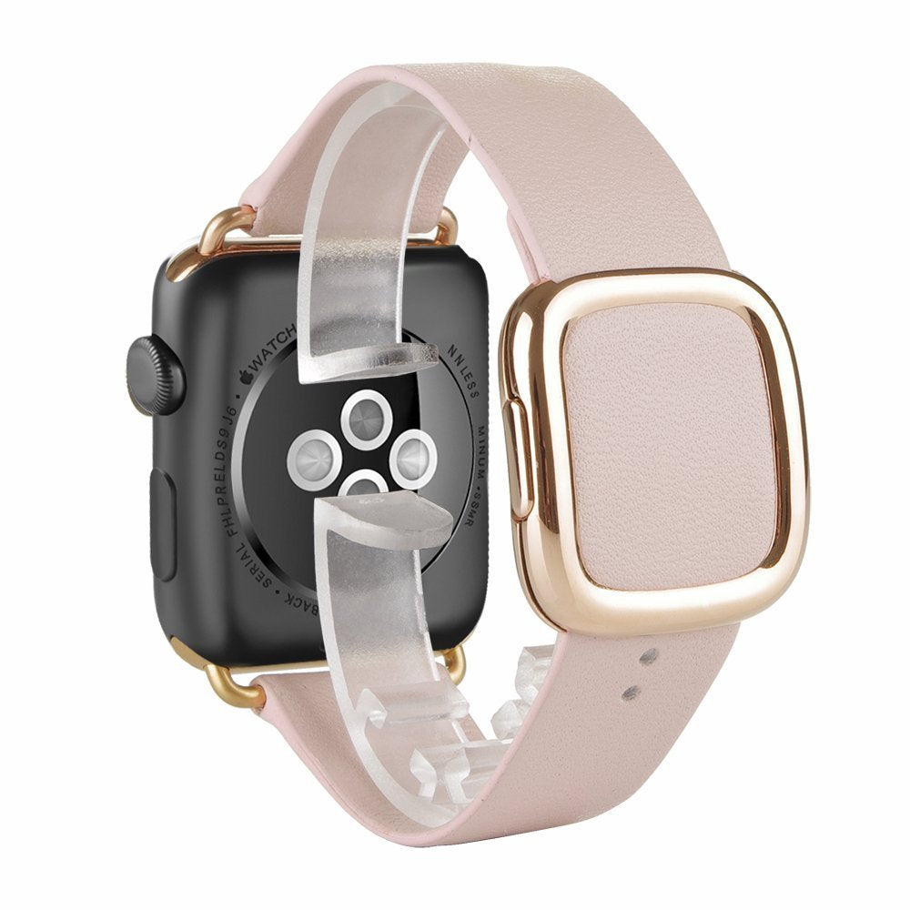 for Apple Watch Series 8 45mm / Ultra 49mm / 7 45mm / Series 6 / SE / SE (2022) / 5 / 4 44mm / Series 3 2 1 42mm Modern Genuine Leather Watch Strap with Magnetic Buckle - Pink