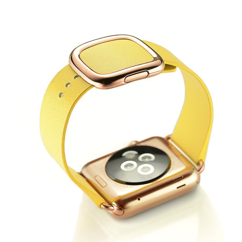 for Apple Watch Series 8 45mm / Ultra 49mm / 7 45mm / Series 6 / SE / SE (2022) / 5 / 4 44mm / Series 3 2 1 42mm Modern Genuine Leather Watch Bracelet with Magnetic Buckle - Yellow