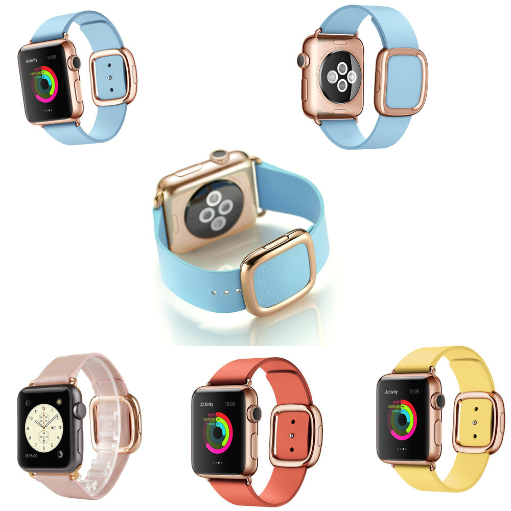 for Apple Watch Series 8 45mm / Ultra 49mm / 7 45mm / Series 6 / SE / SE (2022) / 5 / 4 44mm / Series 3 2 1 42mm Modern Genuine Leather Watch Bracelet with Magnetic Buckle - Yellow