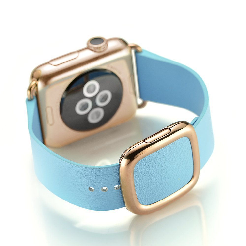 for Apple Watch Series 8 45mm / Ultra 49mm / 7 45mm / Series 6 / SE / SE (2022) / 5 / 4 44mm / Series 3 2 1 42mm Modern Genuine Leather Watchband Strap with Magnetic Buckle - Blue