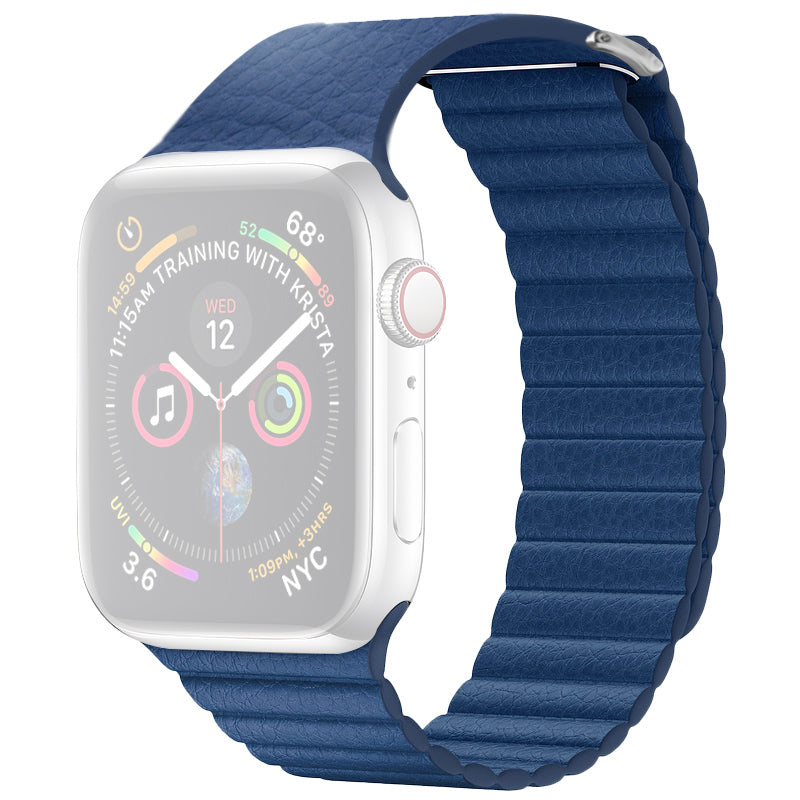 QIALINO Magnetic Loop Genuine Leather Watch Band Placement for Apple Watch Series 8 / 7 41mm / SE / SE(2022) / Series 6 / 5 / 4 40mm / Series 3 / 2 / 1 38mm - Blue