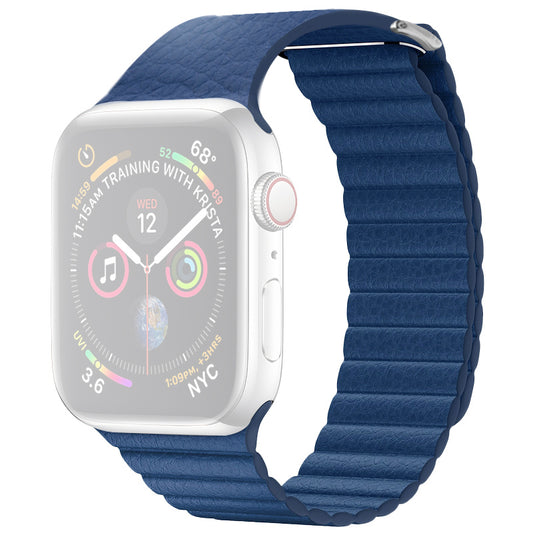 QIALINO Magnetic Loop Genuine Leather Watch Band Placement for Apple Watch Series 8 / 7 41mm / SE / SE(2022) / Series 6 / 5 / 4 40mm / Series 3 / 2 / 1 38mm - Blue