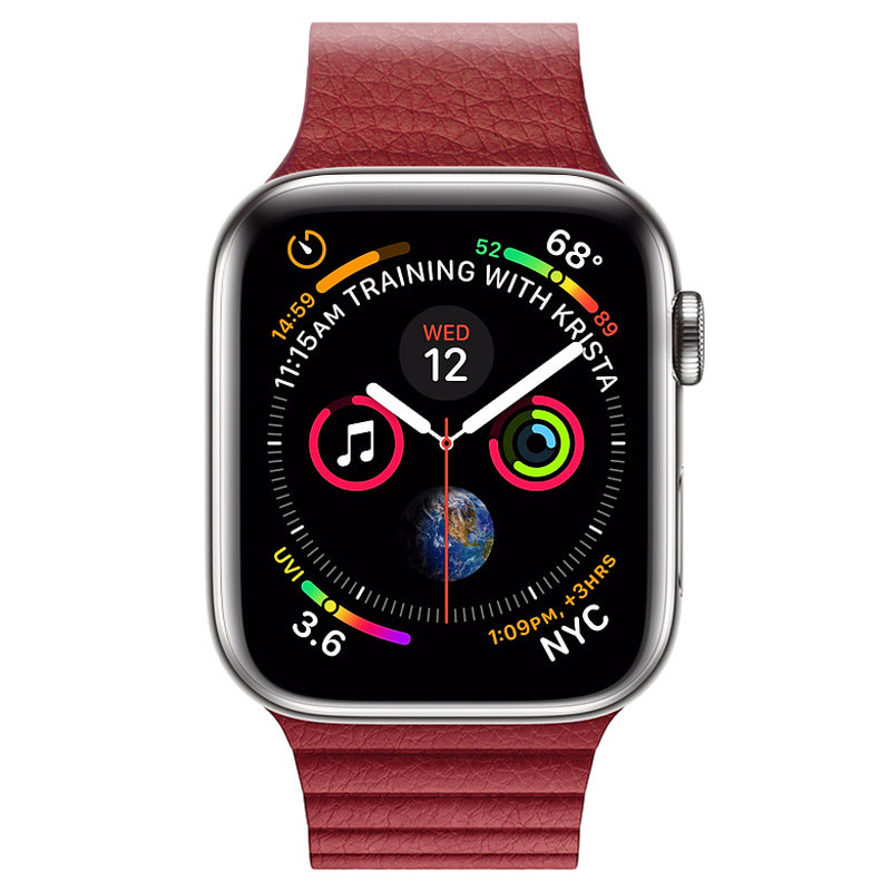 QIALINO Magnetic Loop Genuine Leather Watch Strap for Apple Watch Series 5 4 44mm, Series 3 / 2 / 1 42mm - Red