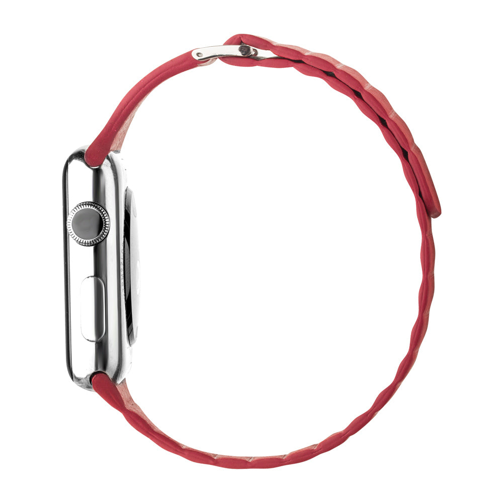 QIALINO Magnetic Loop Genuine Leather Watch Strap for Apple Watch Series 5 4 44mm, Series 3 / 2 / 1 42mm - Red
