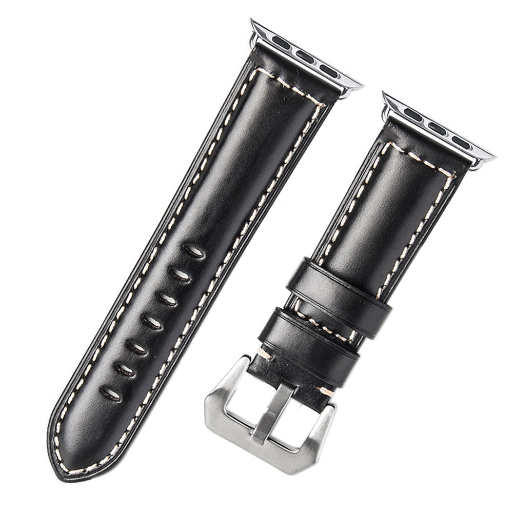 QIALINO Top Layer Cowhide Leather Watch Strap for Apple Watch Series 8 45mm / Ultra 49mm / 7 45mm / 6 / SE / SE (2022) / 5 4 44mm, Series 3 / 2 / 1 42mm - Black