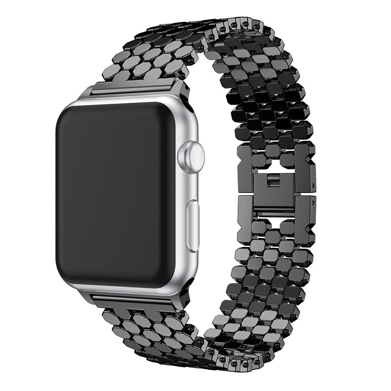 XINCUCO D-Button Buckle Stainless Steel Fish Scale Shape Watch Band for Apple Watch Series 8 / 7 41mm / SE / SE(2022) / Series 6 / 5 4 40mm / Series 3 2 1 38mm - Black