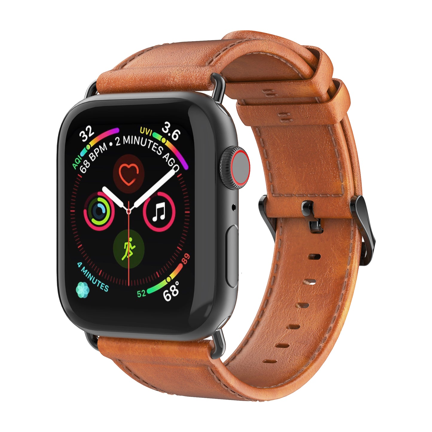 Business Genuine Leather Watch Strap with Stainless Steel Buckle for Apple Watch Series 8 45mm / 7 45mm / Series 6 / SE / SE (2022) / 5 4 44mm / Series 3 2 1 42mm - Brown