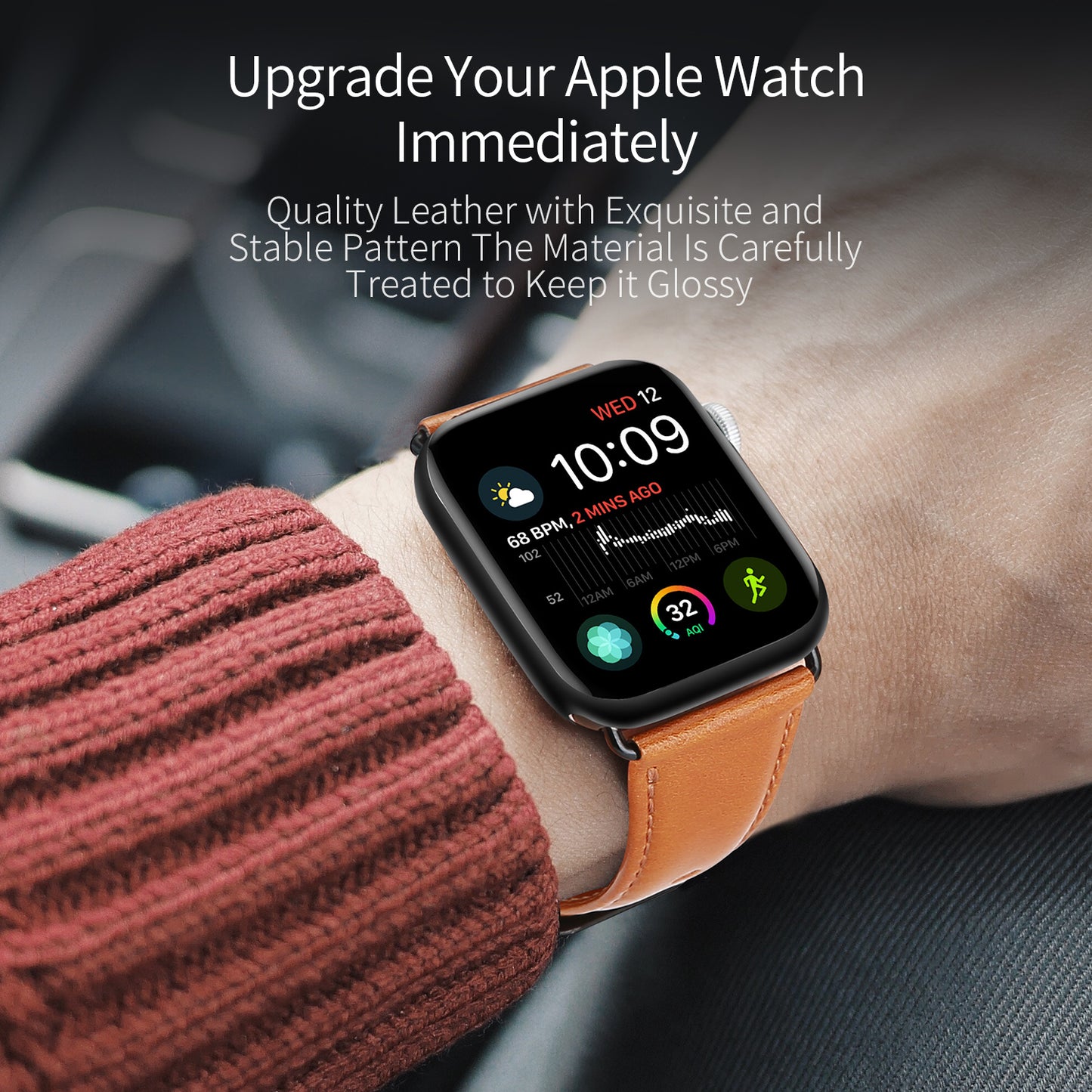 Business Genuine Leather Watch Strap with Stainless Steel Buckle for Apple Watch Series 8 45mm / 7 45mm / Series 6 / SE / SE (2022) / 5 4 44mm / Series 3 2 1 42mm - Brown