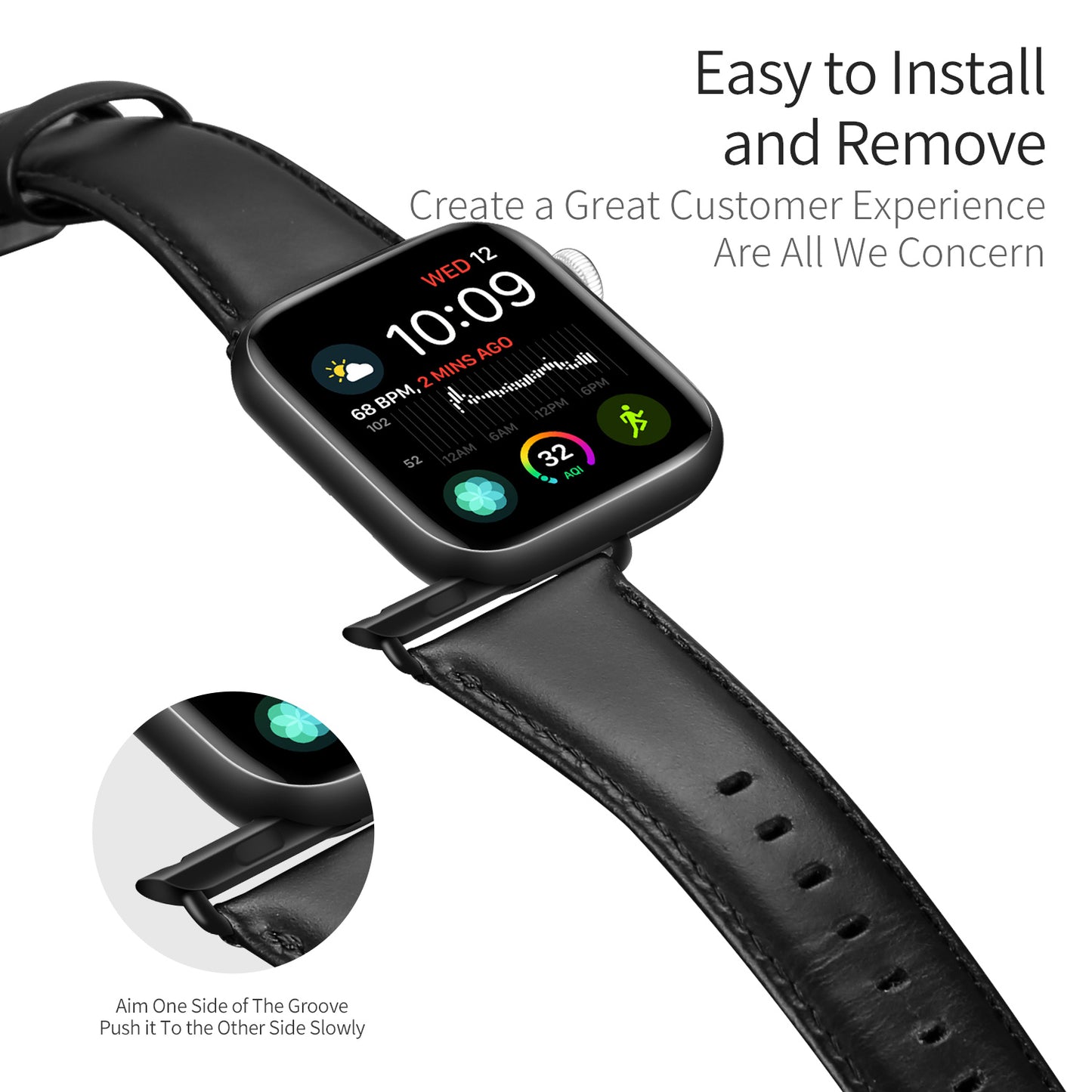 DUX DUCIS Business Genuine Leather Watch Band for Apple Watch Series 8 7 41mm / Series 6 SE / SE(2022) 5 4 40mm / Series 3 2 1 38mm - Black