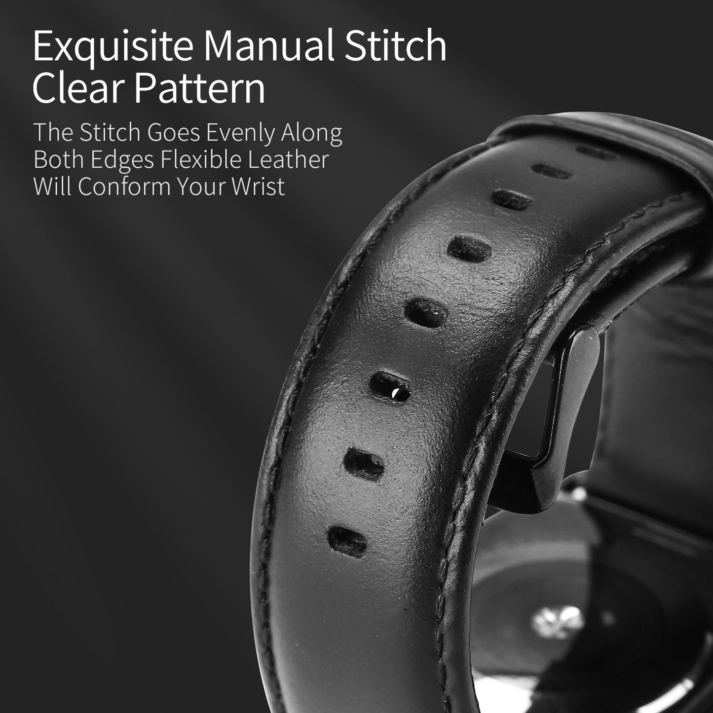 DUX DUCIS Business Genuine Leather Watch Band for Apple Watch Series 8 7 41mm / Series 6 SE / SE(2022) 5 4 40mm / Series 3 2 1 38mm - Black