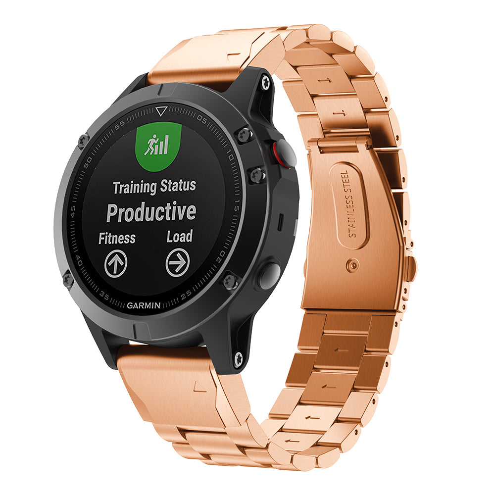 Stainless Steel Link Chain Watch Band Replacement for Garmin Fenix 5 - Rose Gold