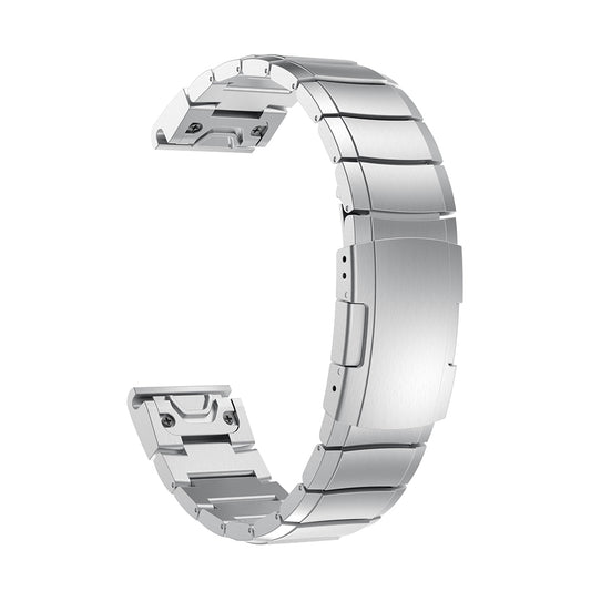 Uniqkart for Garmin Fenix 5S Stainless Steel Link Chain Watch Band with Folding Clasp - Silver