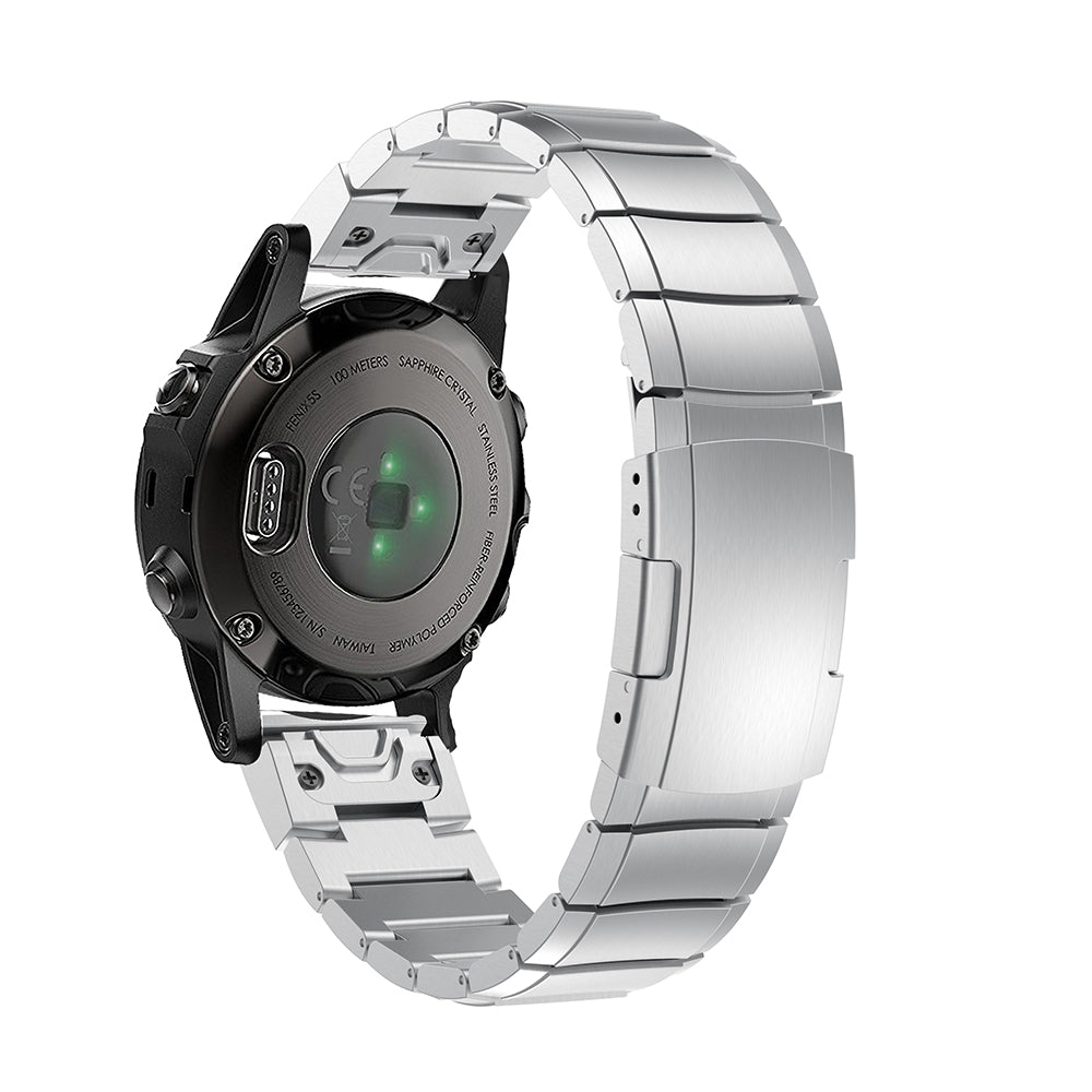 Uniqkart for Garmin Fenix 5S Stainless Steel Link Chain Watch Band with Folding Clasp - Silver