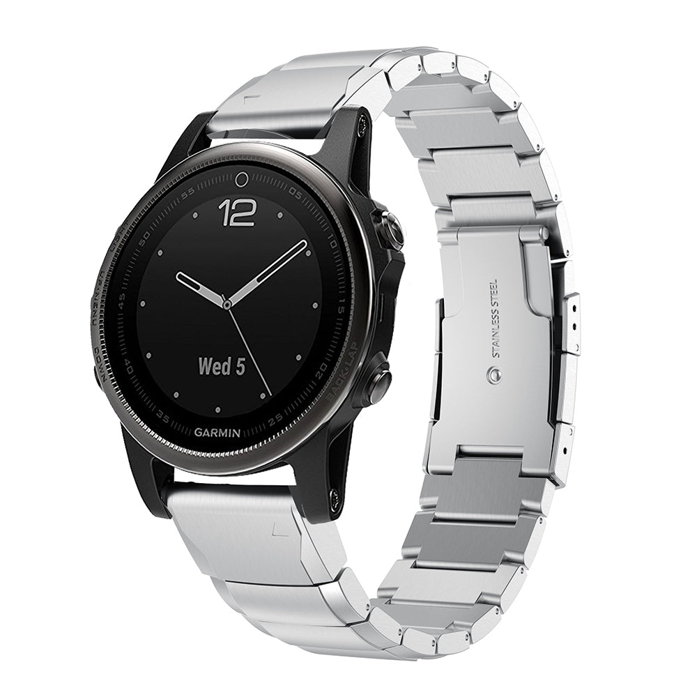 Uniqkart for Garmin Fenix 5S Stainless Steel Link Chain Watch Band with Folding Clasp - Silver