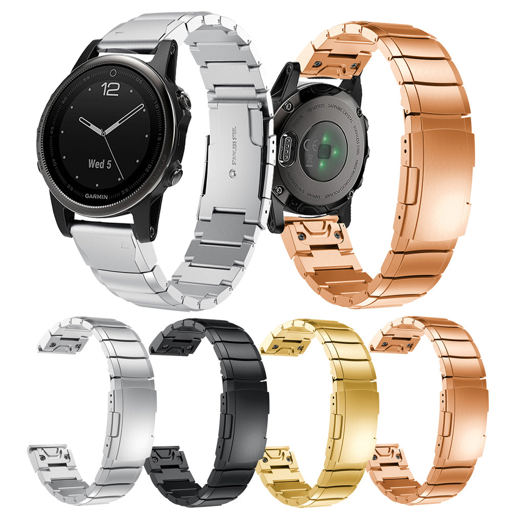 Uniqkart for Garmin Fenix 5S Stainless Steel Link Chain Watch Band with Folding Clasp - Silver