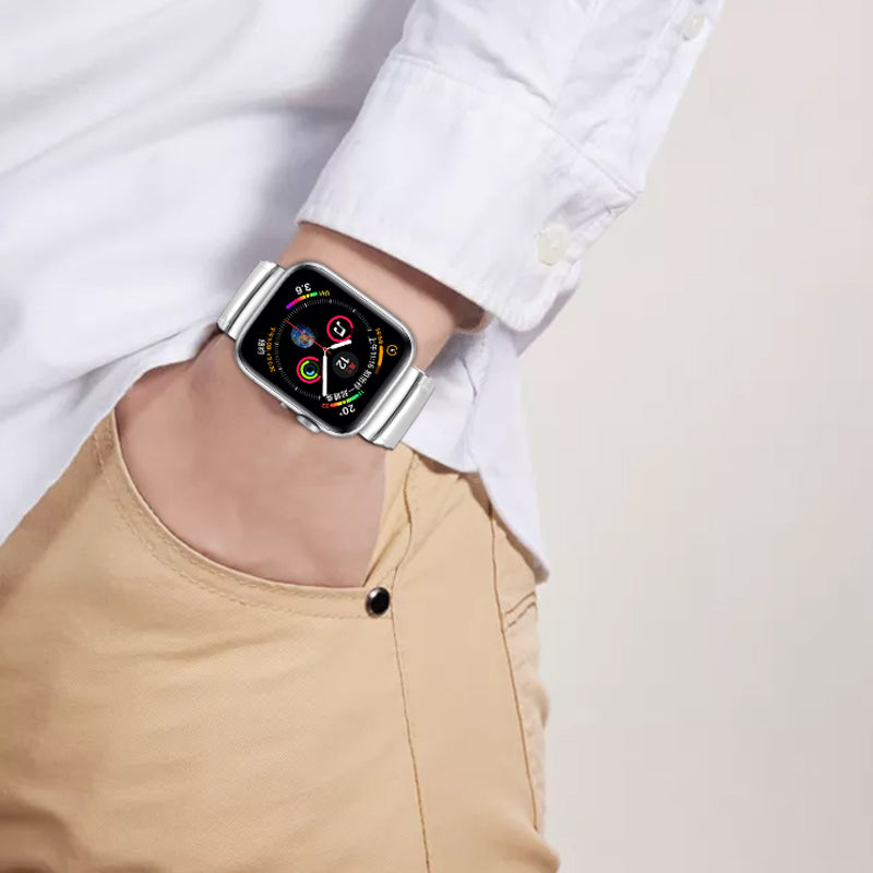 One Bead Stainless Steel Watch Strap with Buckle for Apple Watch Series 8 7 41mm / Series 6 SE / SE(2022) 5 4 40mm / Series 3 2 1 38mm - Silver