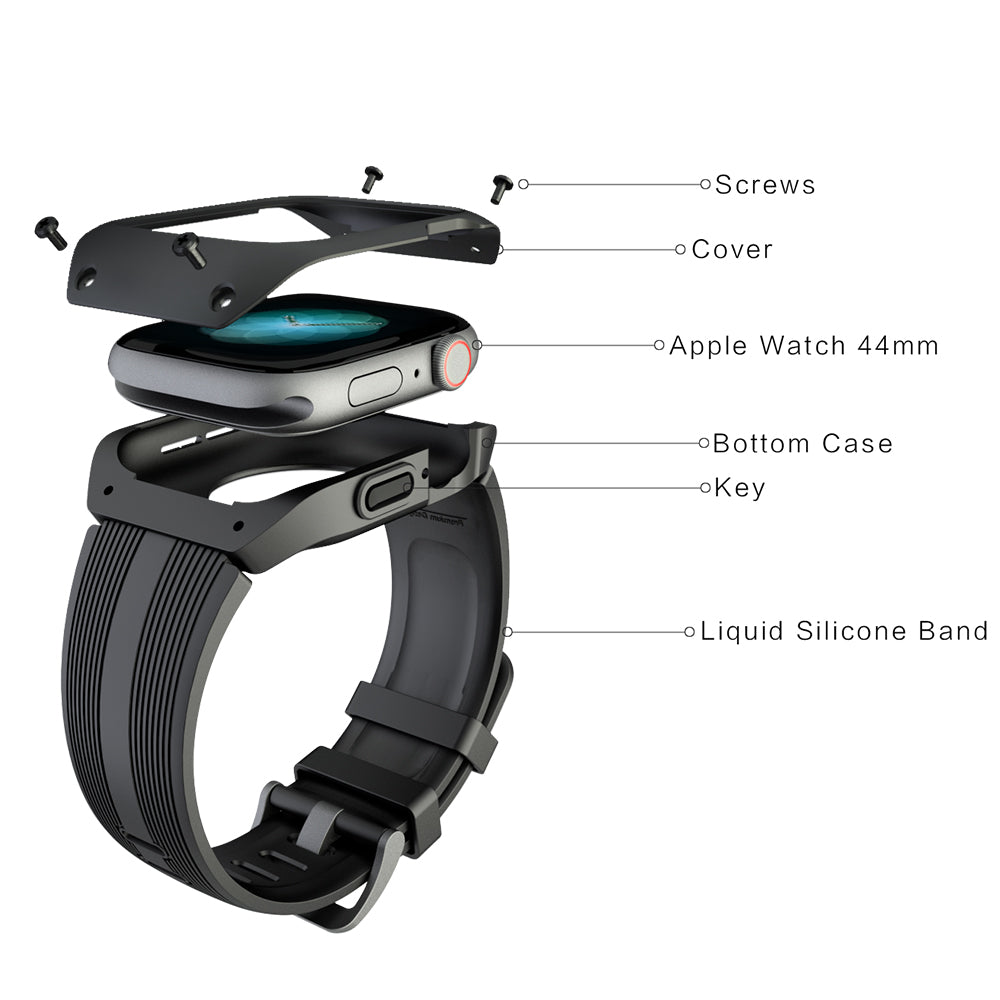 Dectachable Silicone Smart Watch Replacement Strap for Apple Watch Series SE / SE (2022) 44m / Series 6 / 5 / 4 44mm - Black