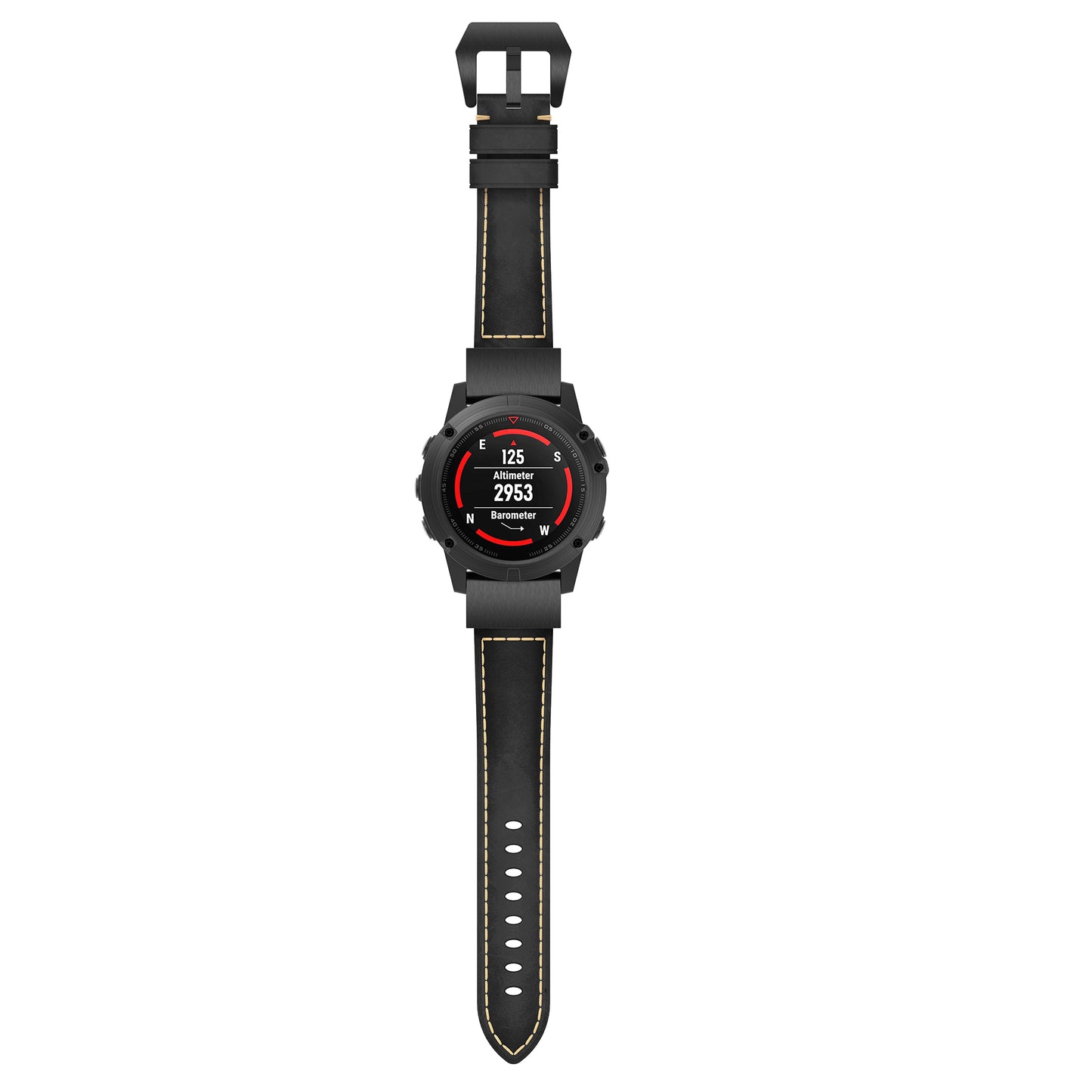For Garmin Fenix 5 Genuine Leather Watch Band Crazy Horse Texture Replacement Strap - Black