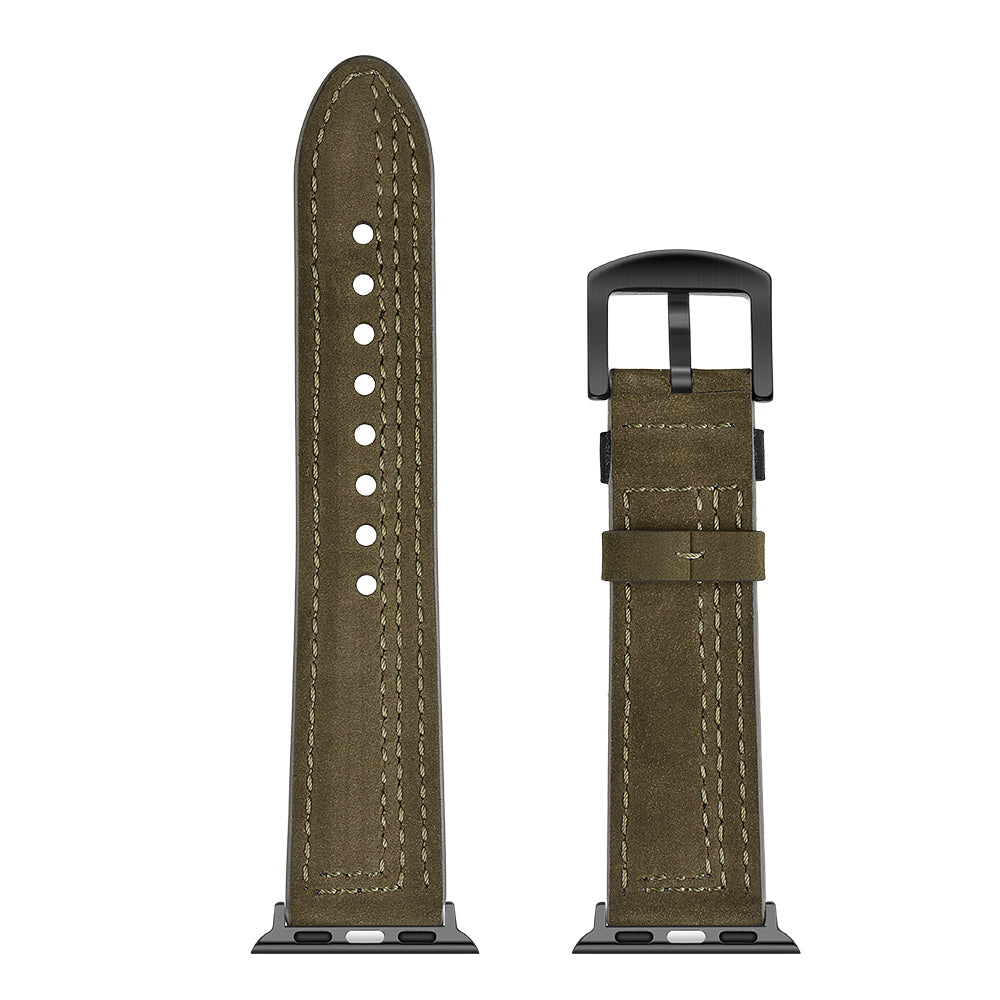 Genuine Leather Watch Band Strap for Apple Watch Series 8 7 41mm / Series 6 SE / SE(2022) 5 4 40mm / Series 3 2 1 38mm - Army Green