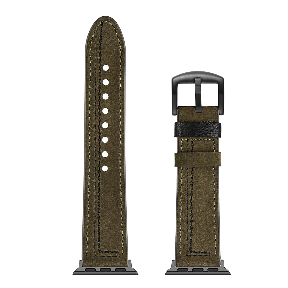 Genuine Leather Watch Band Strap for Apple Watch Series 8 7 41mm / Series 6 SE / SE(2022) 5 4 40mm / Series 3 2 1 38mm - Army Green