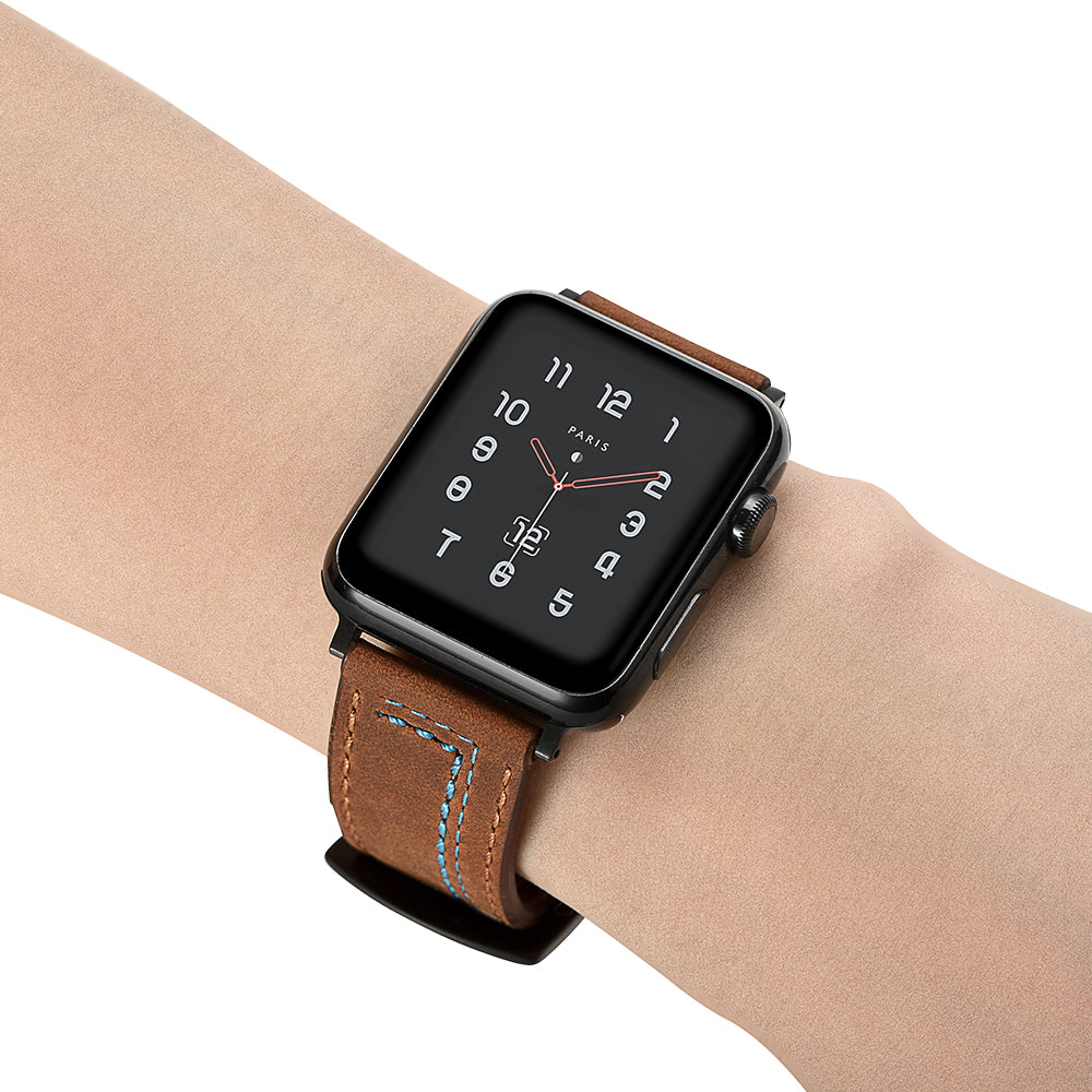 Genuine Leather Watch Band Strap for Apple Watch Series 8 7 41mm / Series 6 SE / SE(2022) 5 4 40mm / Series 3 2 1 38mm - Brown