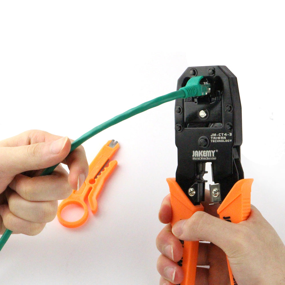 Jakemy JM-CT4-3 4P 6P 8P Telephone Network Cable Crimping Pliers Tool + Wire Cutter