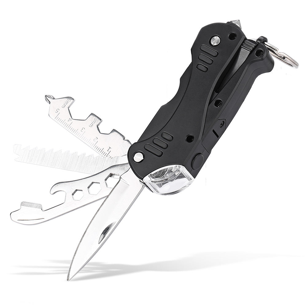 Multi-functional LED Light / Wrench / Knife / Saw EDC Tool Folding Multitools - Black