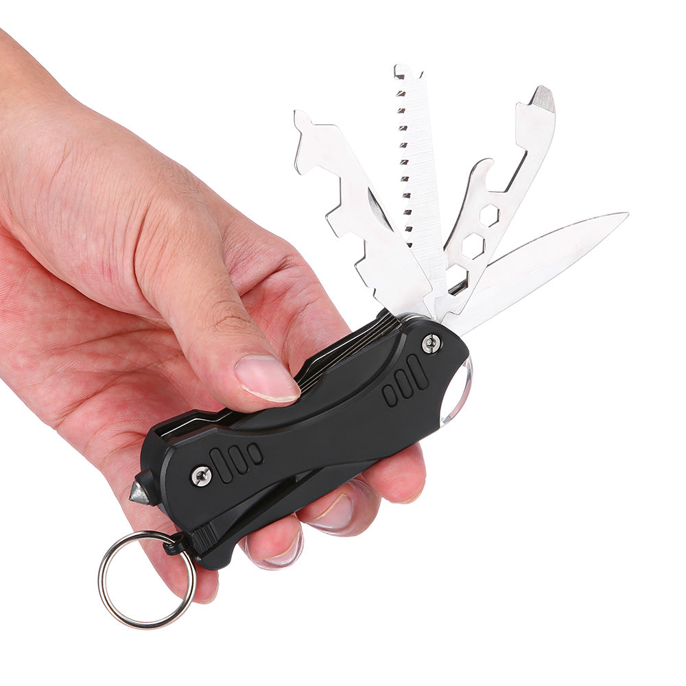 Multi-functional LED Light / Wrench / Knife / Saw EDC Tool Folding Multitools - Black