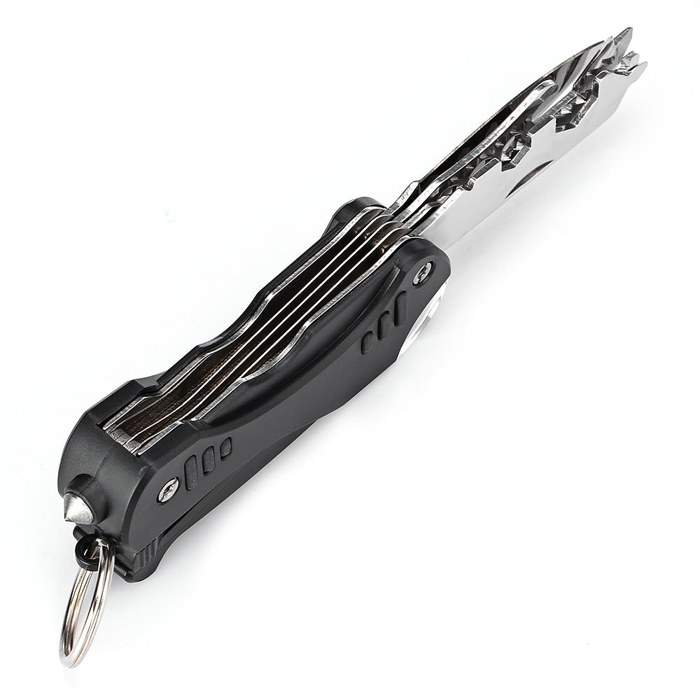 Multi-functional LED Light / Wrench / Knife / Saw EDC Tool Folding Multitools - Black