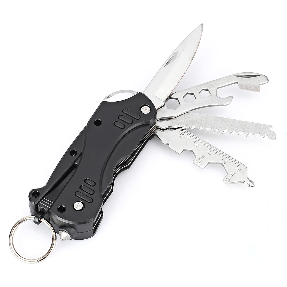 Multi-functional LED Light / Wrench / Knife / Saw EDC Tool Folding Multitools - Black