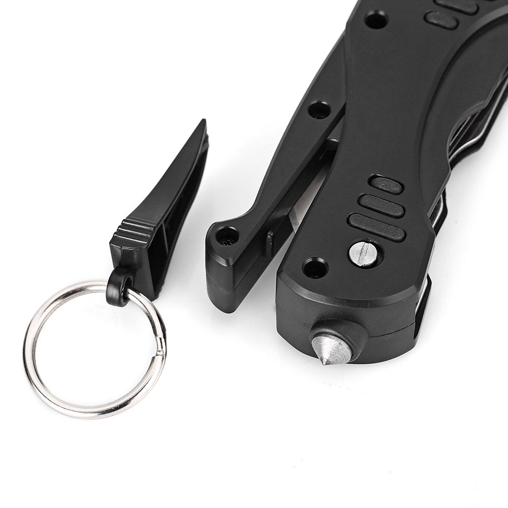 Multi-functional LED Light / Wrench / Knife / Saw EDC Tool Folding Multitools - Black