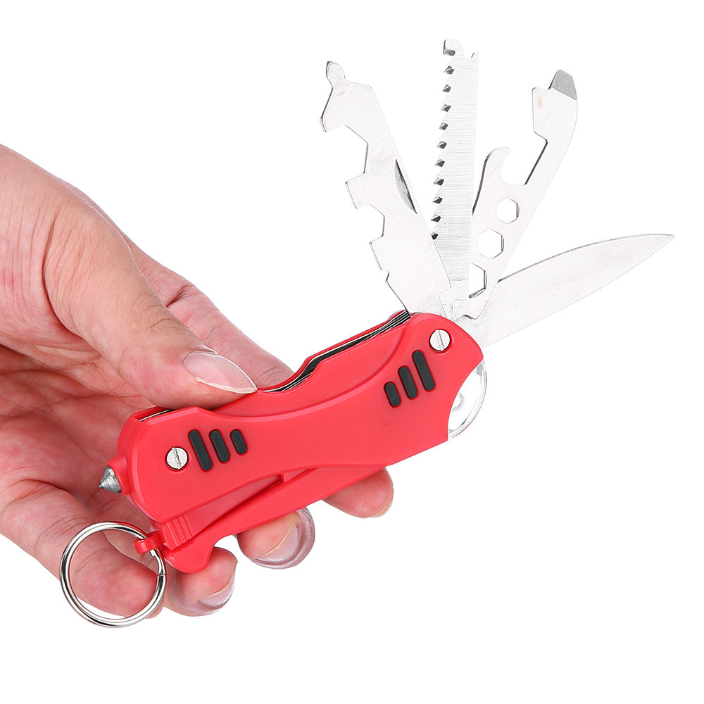 Portable LED Light / Wrench / Knife / Saw All-in-one EDC Tool Folding Multitools - Red
