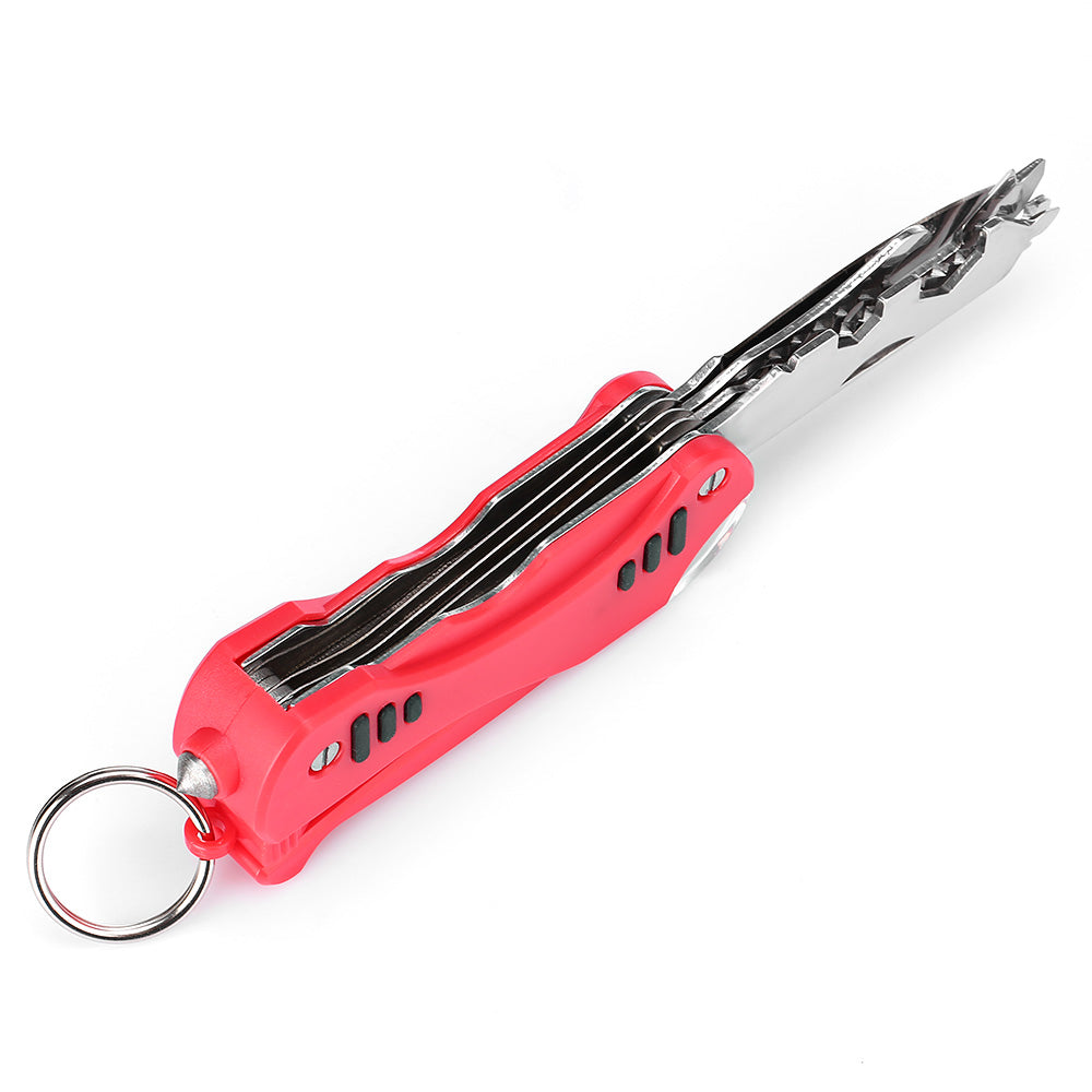 Portable LED Light / Wrench / Knife / Saw All-in-one EDC Tool Folding Multitools - Red