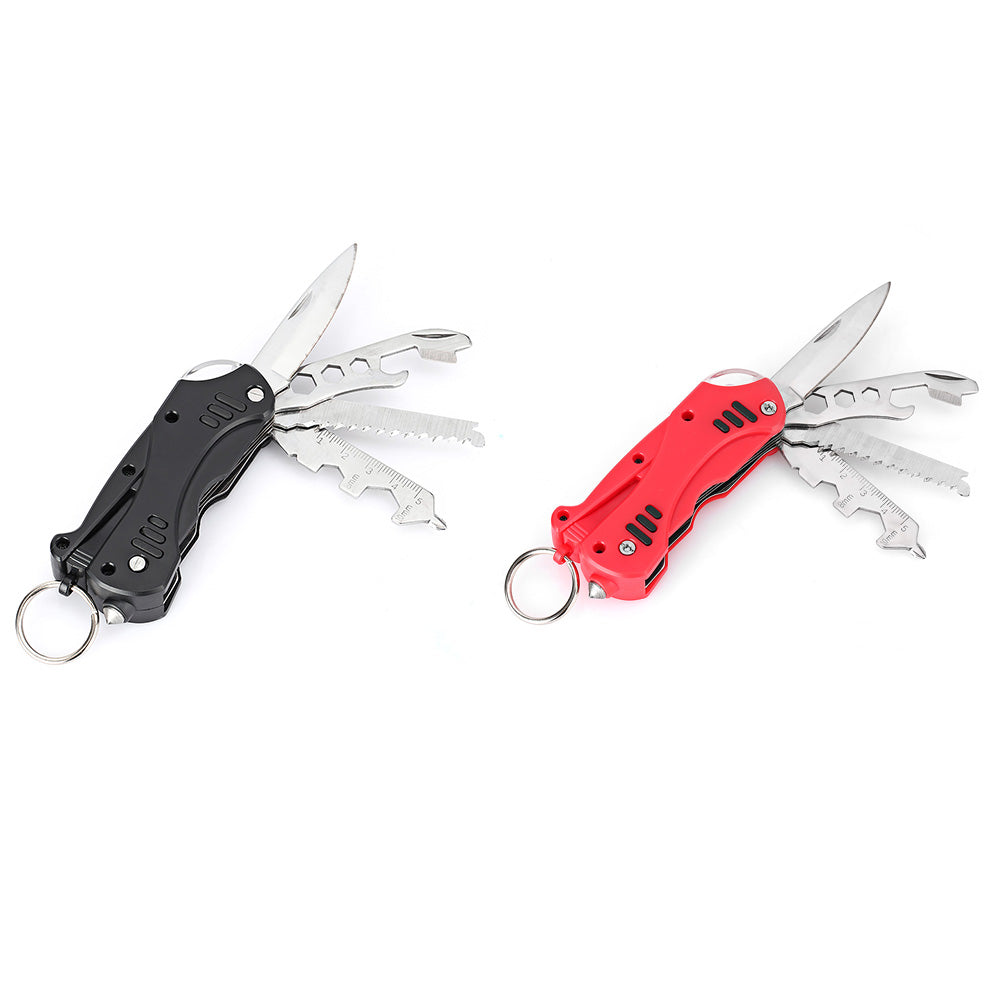 Portable LED Light / Wrench / Knife / Saw All-in-one EDC Tool Folding Multitools - Red