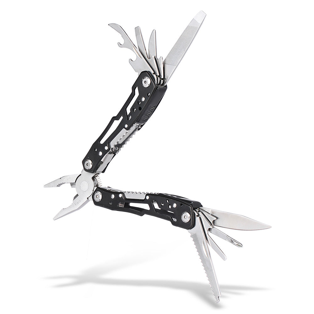 Stainless Steel Folding Multifunctional Pliers with Knife File - Black