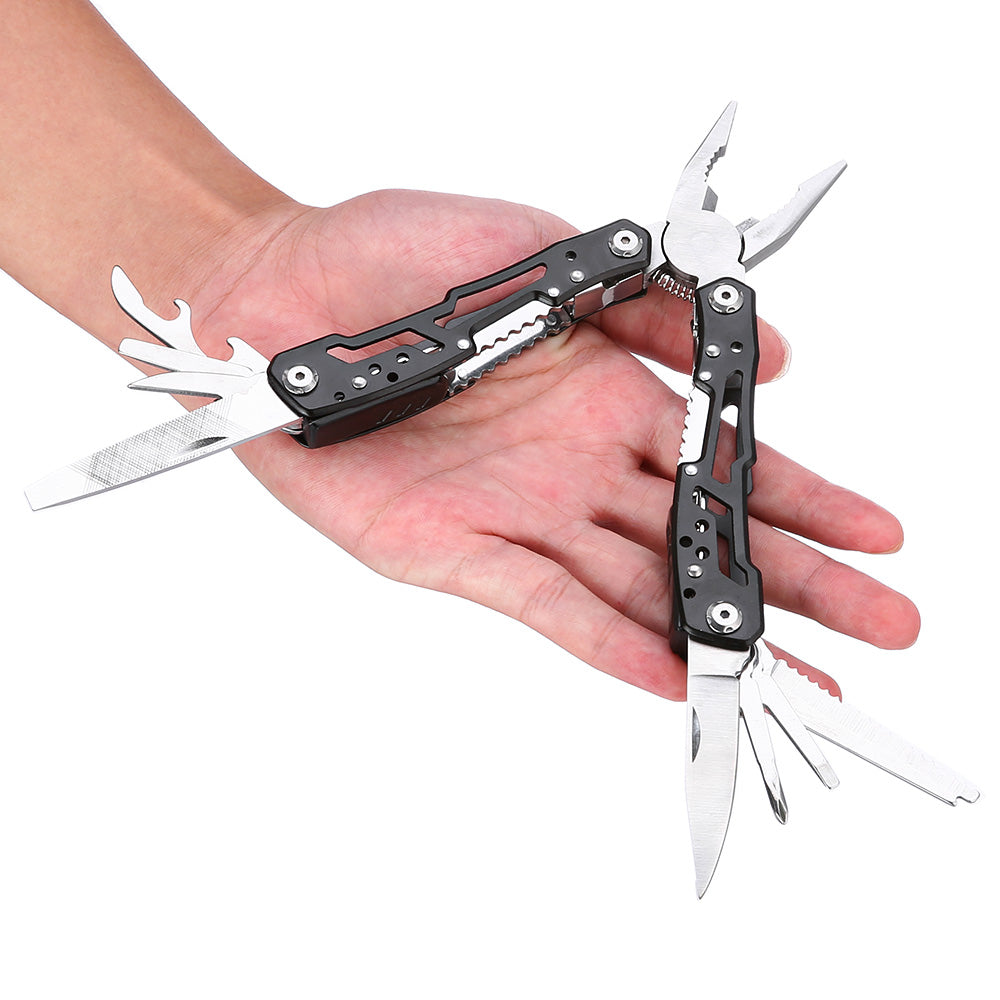 Stainless Steel Folding Multifunctional Pliers with Knife File - Black