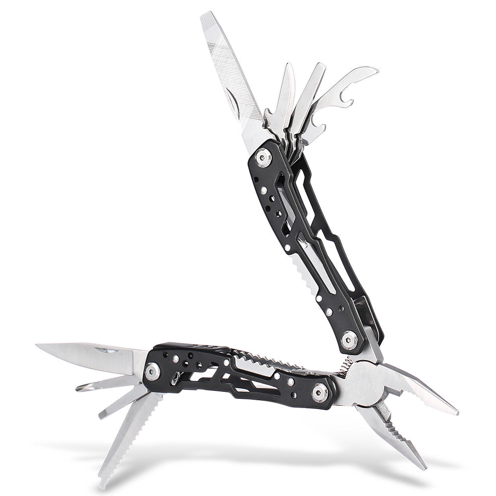 Stainless Steel Folding Multifunctional Pliers with Knife File - Black
