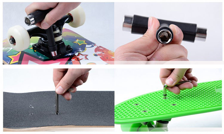 T-shape Wrench + Cross and Hexagon Screwdriver (Random Color) for Skateboard