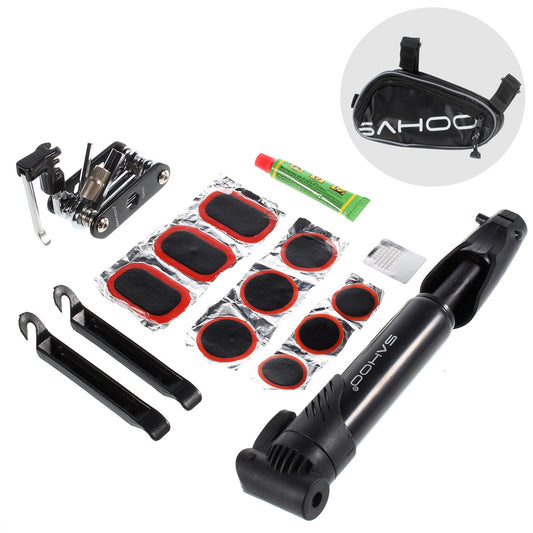SAHOO 21255 Bike Bicycle Tool Set with Tire Repair Kit, Multifunctional Tool, Inflator Pump