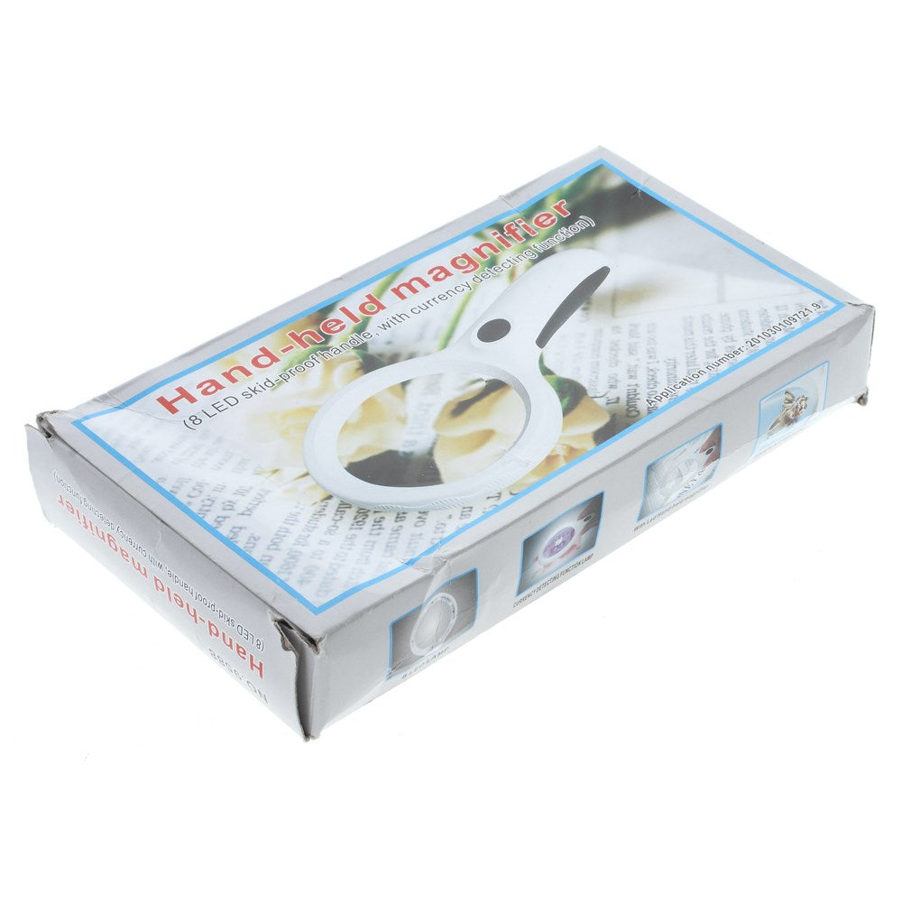 LED Lighting UV Money Detector Hand-held Magnifier for Reading Experiment - White