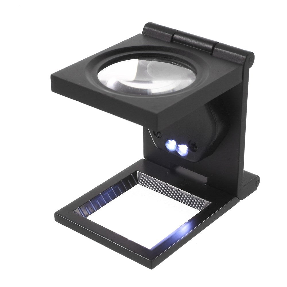 Black 10 Times Stoving Varnish Magnifying Glass with LED Light and Scale (C308B)