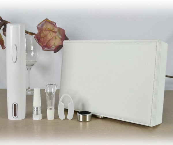 5 in 1 Red Wine Accessories Gift Set, Foil Cutter+Electric Opener+Drop Ring+Wine Pourer+Wine Vacuum Stopper