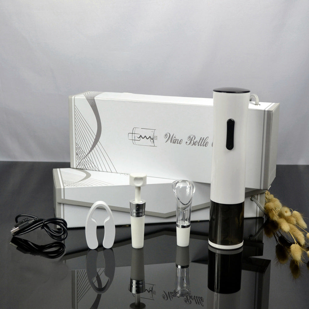 Rechargeable Wine Opener with Foil Cutter + Wine Pourer + Wine Vacuum Stopper + USB Cable