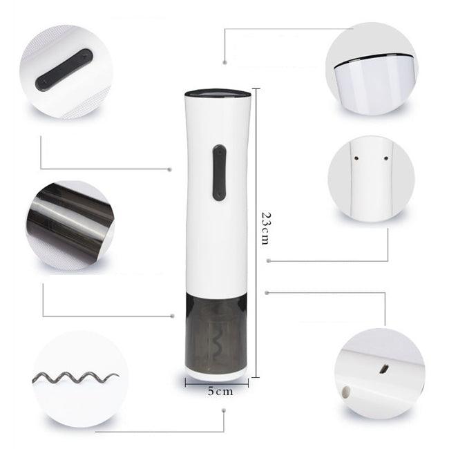 Rechargeable Wine Opener with Foil Cutter + Wine Pourer + Wine Vacuum Stopper + USB Cable