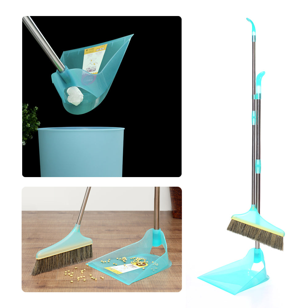 Patented Design Long Handle Broom + Back Dump Dustpan Combo (2 Kits, Two Colors)