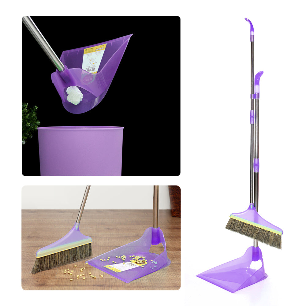 Patented Design Long Handle Broom + Back Dump Dustpan Combo (2 Kits, Two Colors)