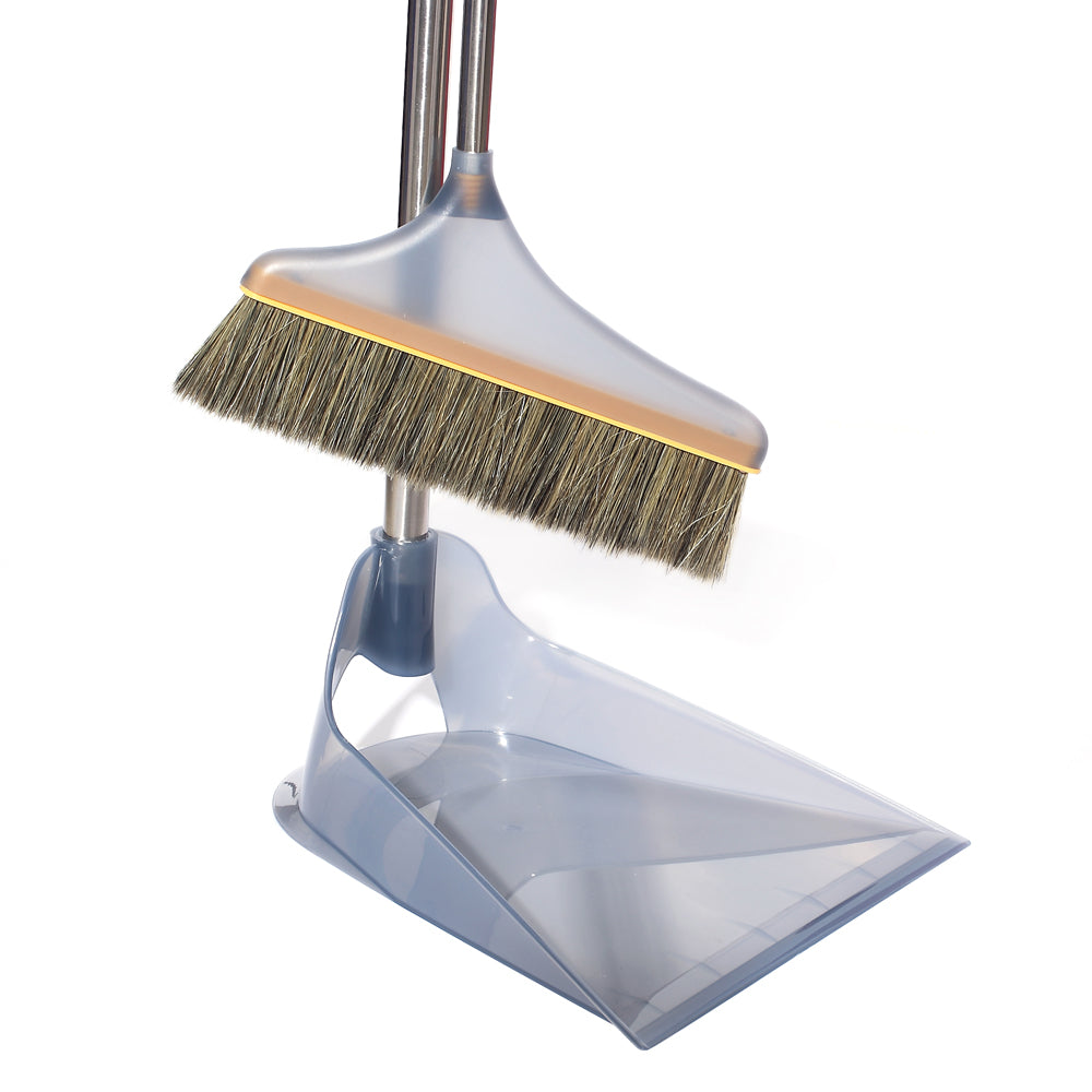 Patented Design Long Handle Broom + Back Dump Dustpan Combo (2 Kits, Two Colors)
