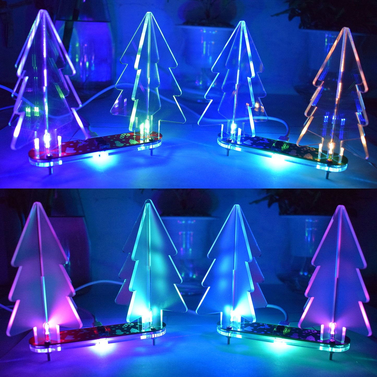 DIY Handmade Electronic Toy LED Gradient Acrylic Stereo Christmas Tree Decor Light - Red PCB + Transparent Acrylic