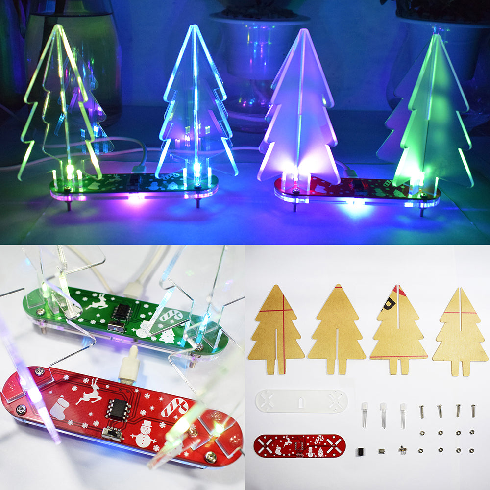 DIY Handmade Electronic Toy LED Gradient Acrylic Stereo Christmas Tree Decor Light - Red PCB + Transparent Acrylic
